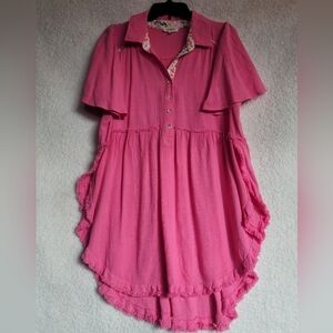 Umgee Pink Blouse with Floral Accents Size M